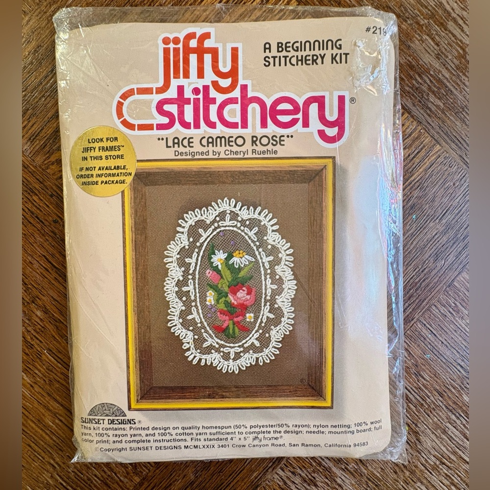 Vintage Jiffy Stitchery - Lace Cameo Rose Pattern Needlework Kit.
